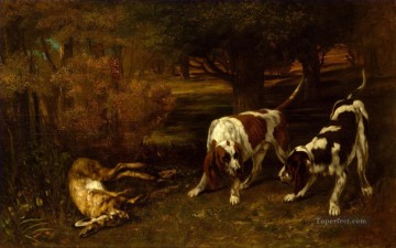  cour - Gustave Courbet Chiens de chasse au lièvre mort